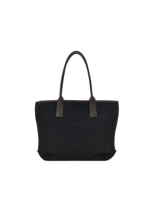 Borsa shopping da donna in canvas con l'indirizzo del brand in rilievo tono su tono, colore nero HOGAN | KBW01TA1200UH7012D